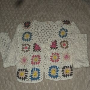 Debut White Multicolor Crochet Cardigan